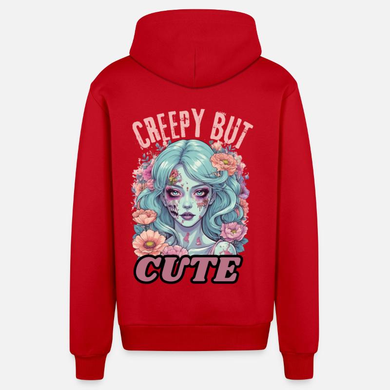 Effrayant mais mignon. - Veste à capuche bio décontractée fabriquée en UE - rouge