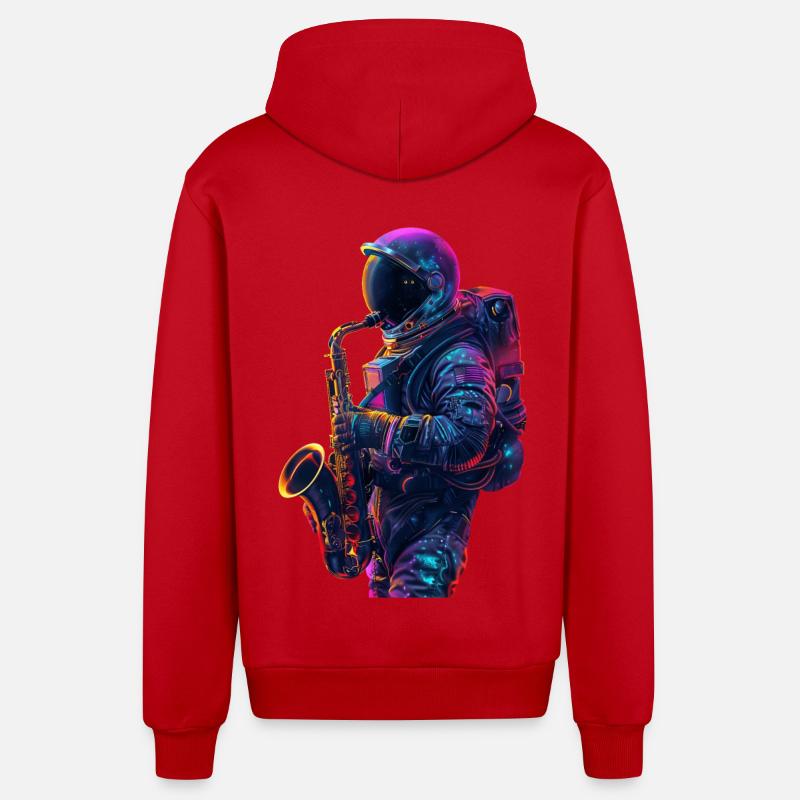 Saxophone astronaute - Veste à capuche bio décontractée fabriquée en UE - rouge