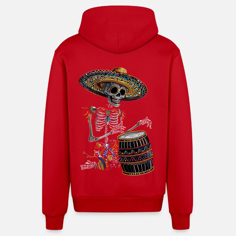 Tambours squelettes mexicains - Veste à capuche bio décontractée fabriquée en UE - rouge