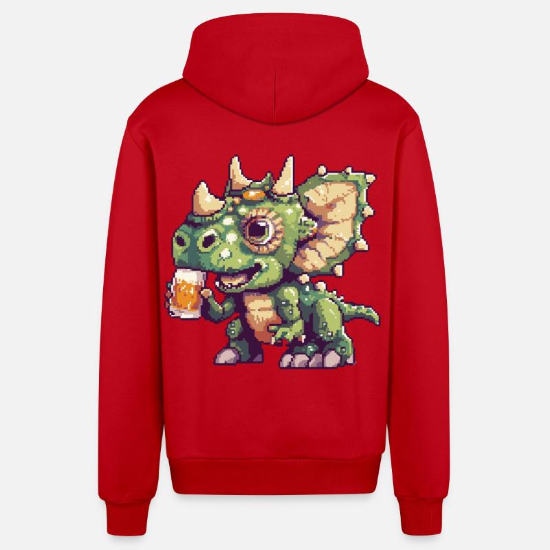 Dinosaure tricératops Pixel Beer - Veste à capuche bio décontractée fabriquée en UE - rouge