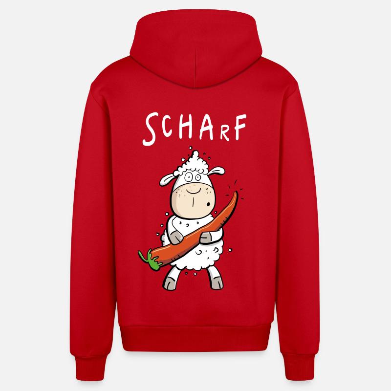 Pepperoni Sheep I Sharp comic pun - Organic Relaxed Hooded Jacket Made in EU - red