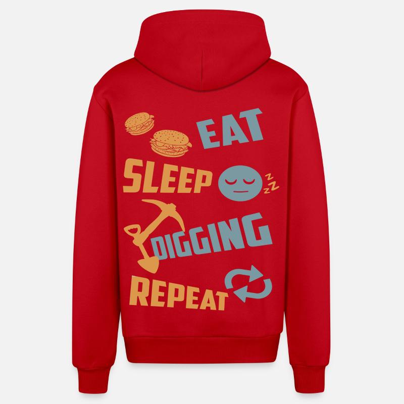 Manger, dormir, creuser, répéter - Veste à capuche bio décontractée fabriquée en UE - rouge