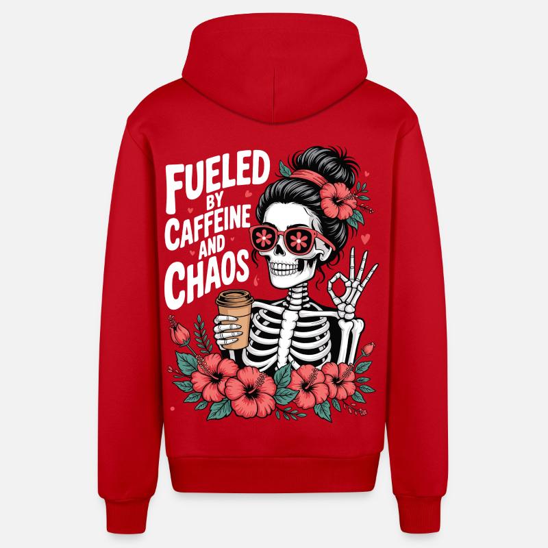 Mother Caffeine Mom Skeleton Coffee - Organic Relaxed Hooded Jacket Made in EU - red
