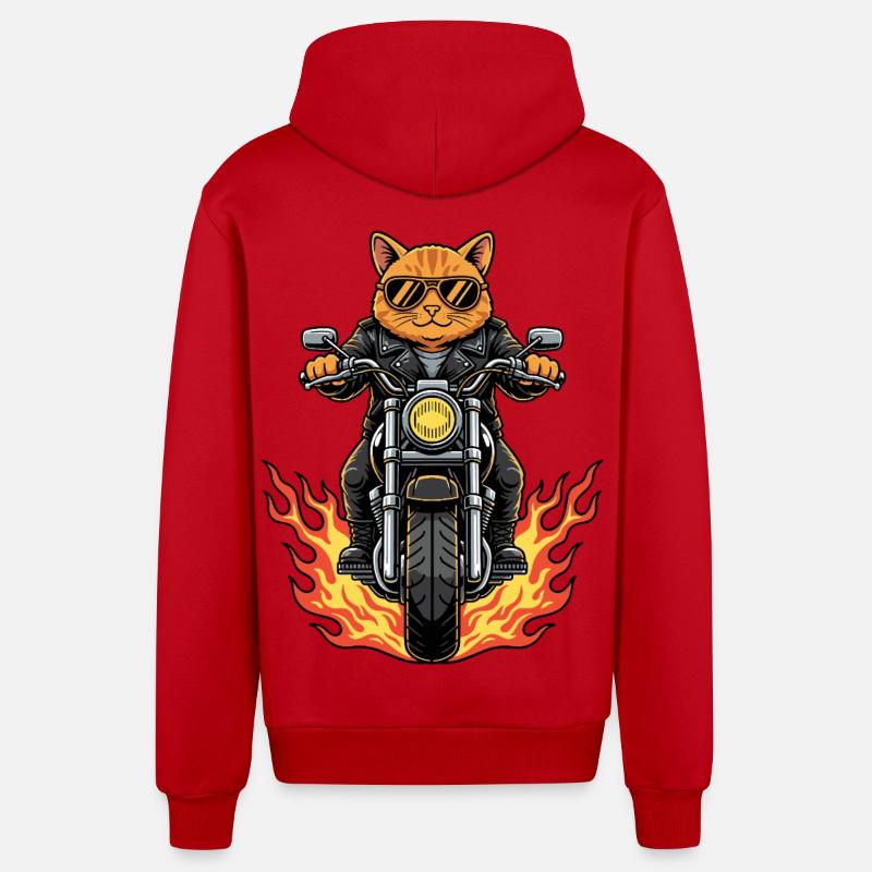Coole Biker Katze Motorradflammen - Organic Relaxed Kapuzenjacke Made in EU - Rot