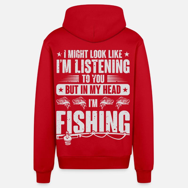 La pêche dans ma tête - Veste à capuche bio décontractée fabriquée en UE - rouge