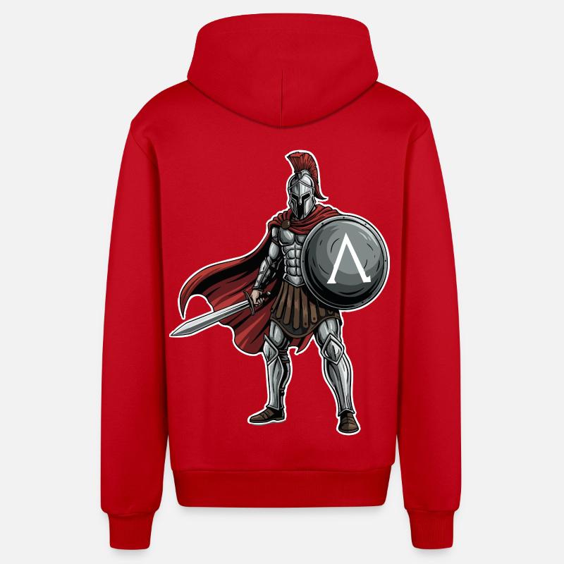 Hoplitisches Spartanisches Lambda-Schild-Schwert-Maskottchen - Organic Relaxed Kapuzenjacke Made in EU - Rot