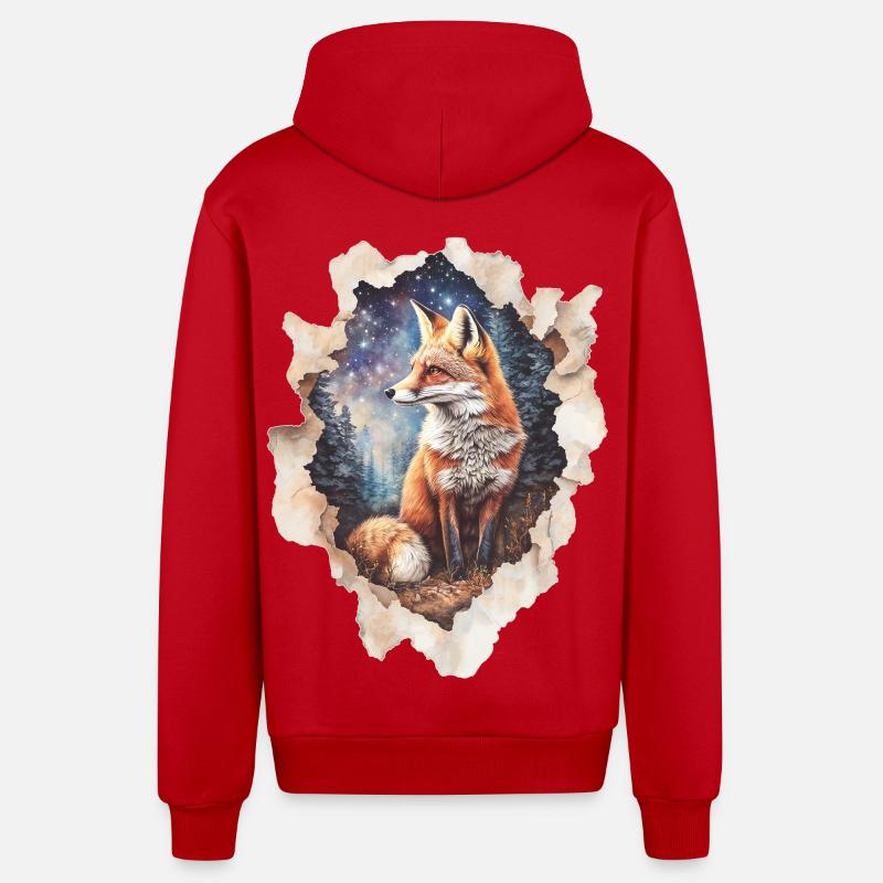 Renard Ciel étoilé - Veste à capuche bio décontractée fabriquée en UE - rouge