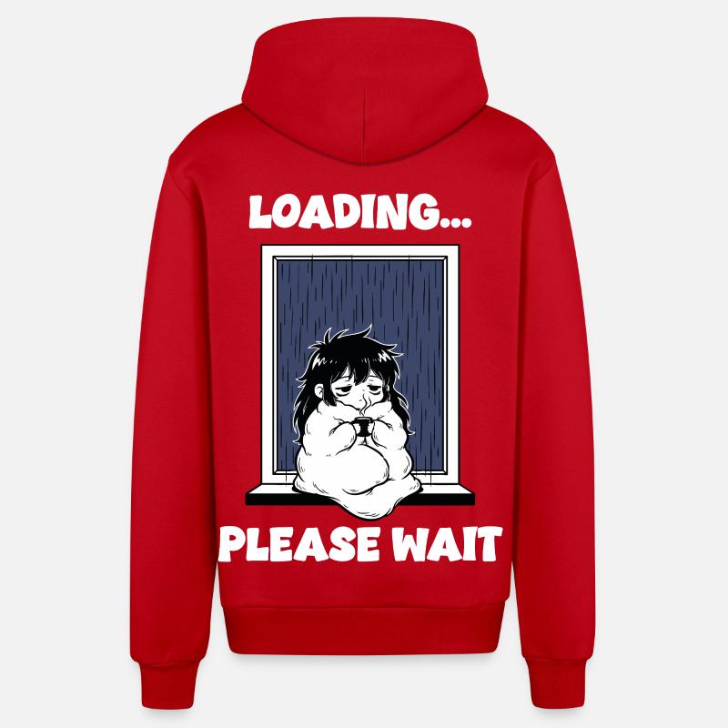 Rain Loading Please Wait Manga Mood - Organic Relaxed Hooded Jacket Made in EU - red