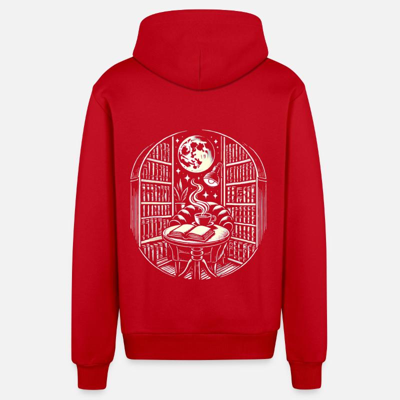 Mitternachtskaffee Bücher Tattoo Kunst - Organic Relaxed Kapuzenjacke Made in EU - Rot