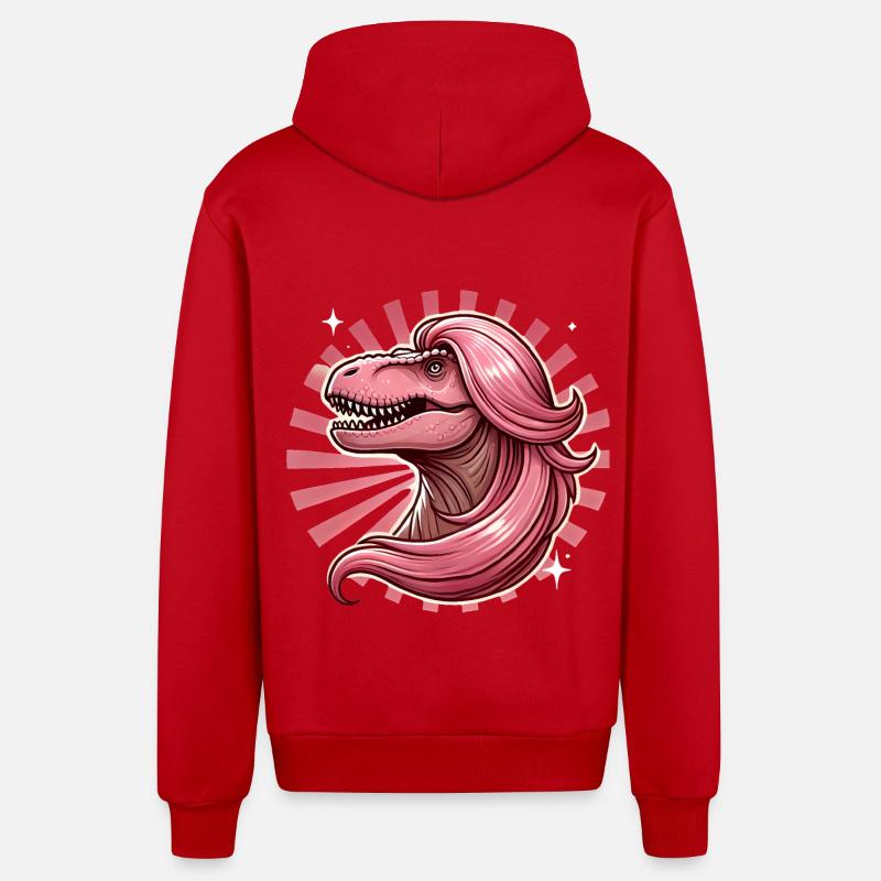 PinkHaired Diva TRex Illustration - Organic Relaxed Hooded Jacket Made in EU - red