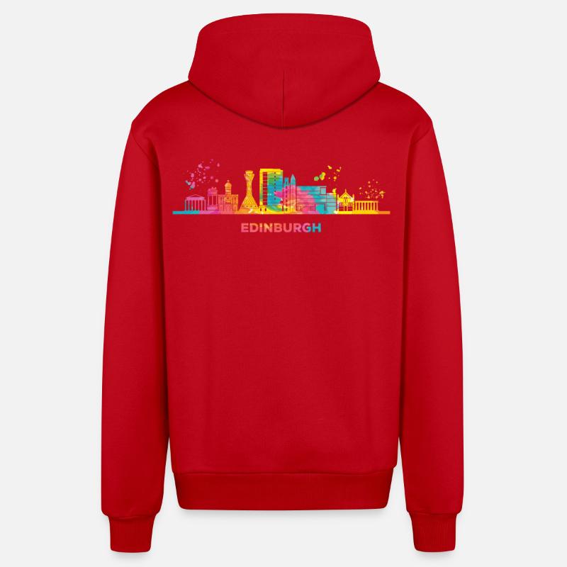 Edinburgh Skyline Paysage urbain Édimbourg - Veste à capuche bio décontractée fabriquée en UE - rouge