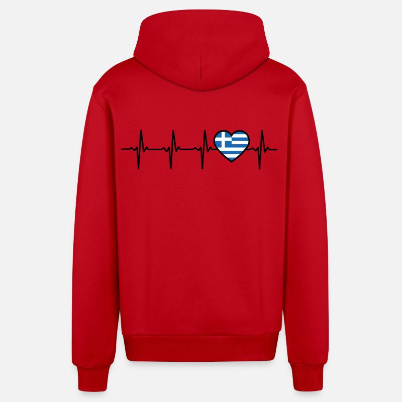 Grèce Heartbeat Drapeau Grec - Veste à capuche bio décontractée fabriquée en UE - rouge