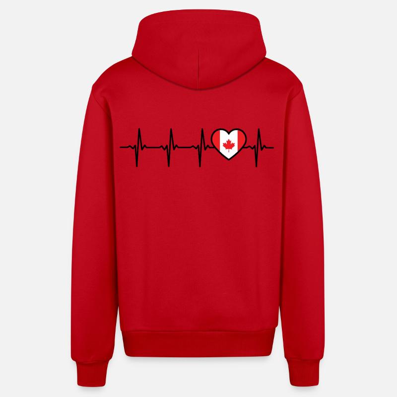 Canada Heartbeat Drapeau Canadien - Veste à capuche bio décontractée fabriquée en UE - rouge