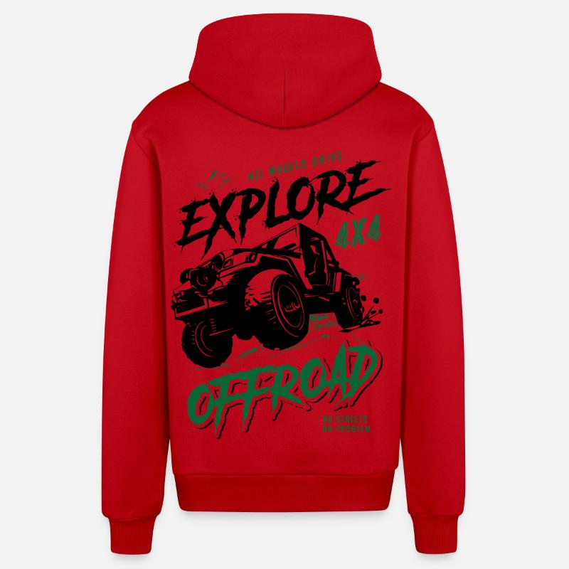 Explore - Véhicules tout-terrain - 4x4 - Veste à capuche bio décontractée fabriquée en UE - rouge