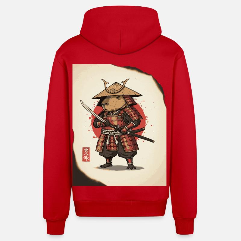Samouraï rat anthropomorphe en armure - Veste à capuche bio décontractée fabriquée en UE - rouge