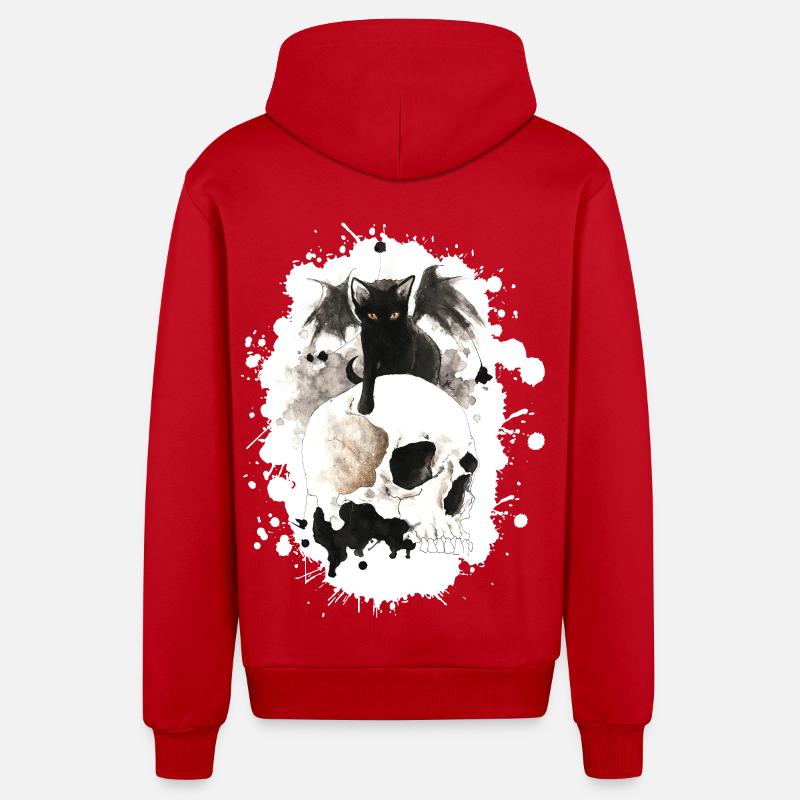 Witch cat on skull - Organic Relaxed Hooded Jacket Made in EU - red