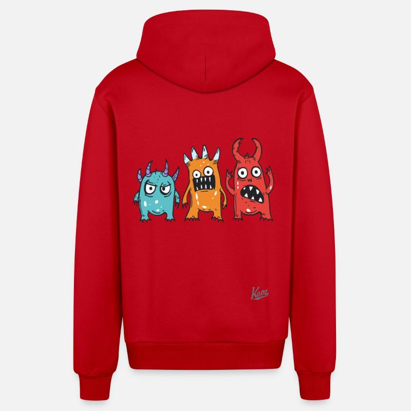 drôle mignon petits monstres fous - Veste à capuche bio décontractée fabriquée en UE - rouge