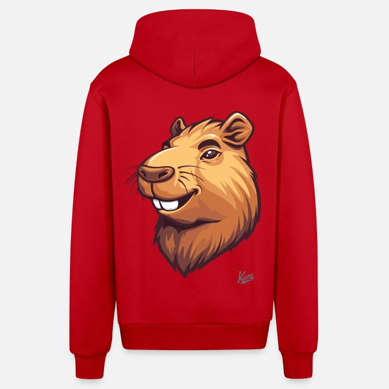 Le drôle et joli capybara - Veste à capuche bio décontractée fabriquée en UE - rouge