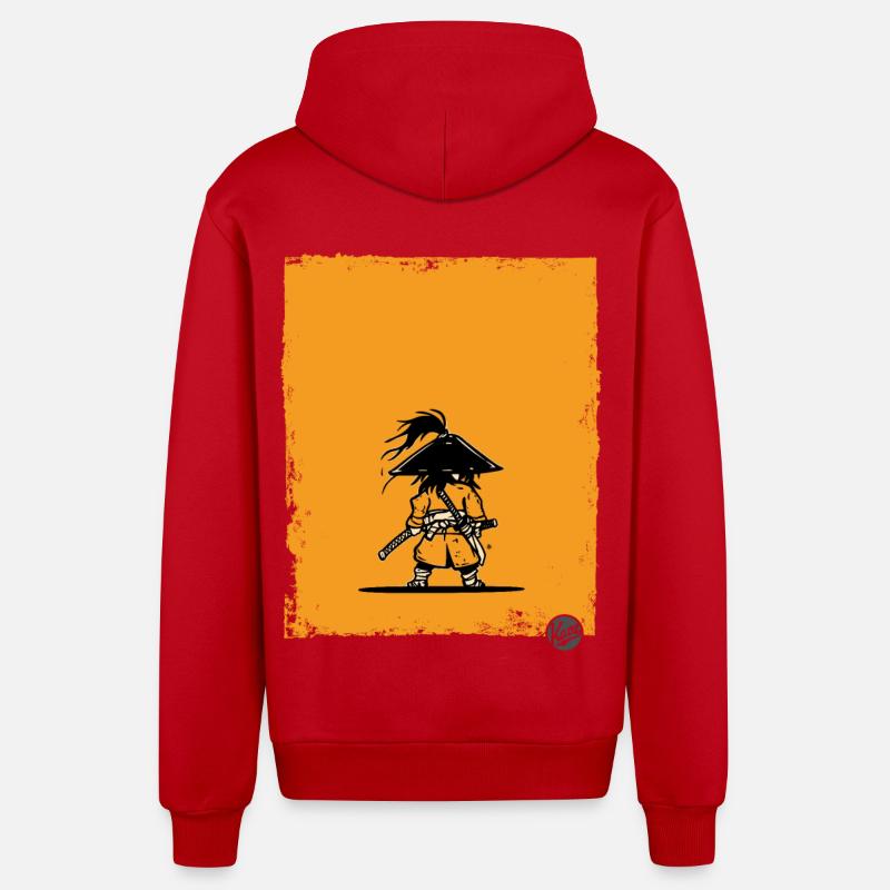 Samurai Style Warrior Silhouette - Organic Relaxed Hooded Jacket Made in EU - red