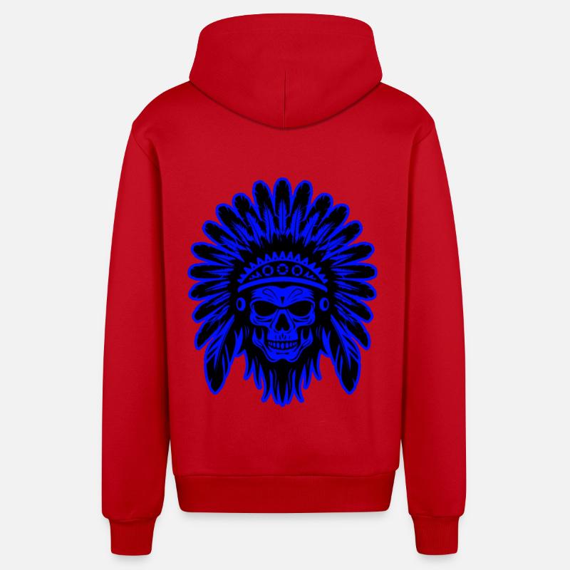 Crâne Apache Indien - Veste à capuche bio décontractée fabriquée en UE - rouge