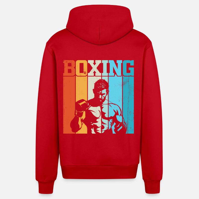 Boxe Rétro - Veste à capuche bio décontractée fabriquée en UE - rouge