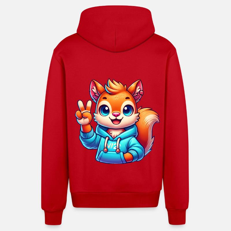Friedliches Cartoon-Eichhörnchen im Kapuzenpullover - Organic Relaxed Kapuzenjacke Made in EU - Rot