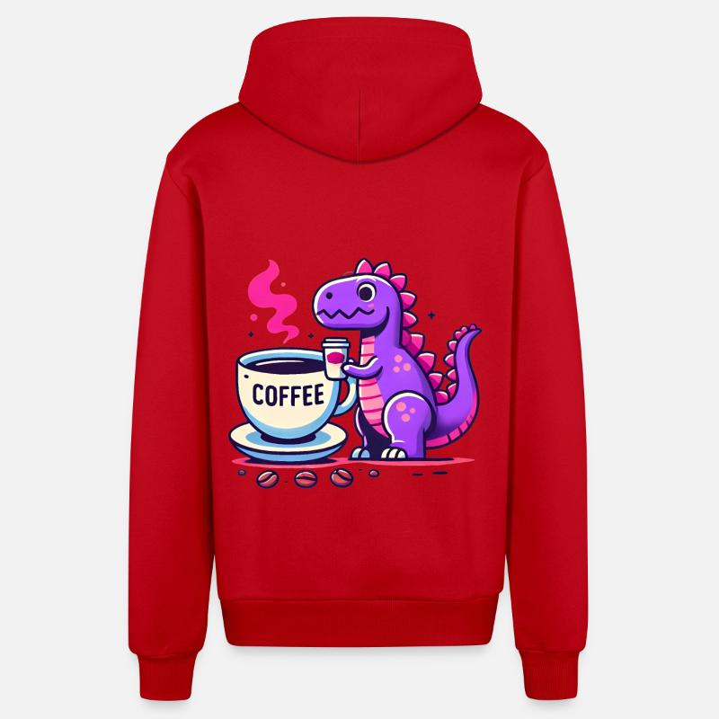 Purple Dino dégustant un café - Veste à capuche bio décontractée fabriquée en UE - rouge
