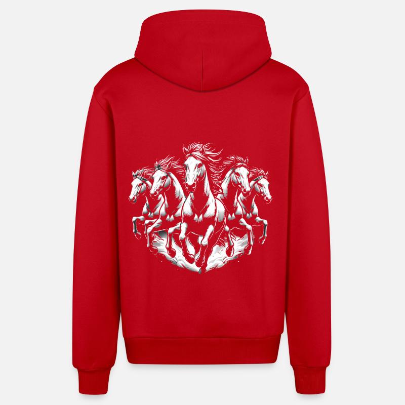Laufpferde Dynamisches Schwarz-Weiß-Design - Organic Relaxed Kapuzenjacke Made in EU - Rot