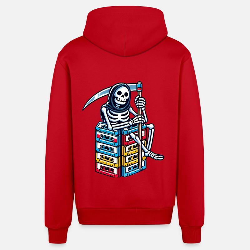 Squelette rétro avec cassettes - Veste à capuche bio décontractée fabriquée en UE - rouge