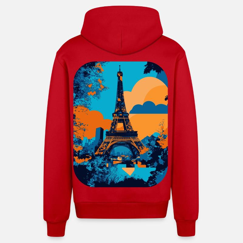 Eiffel Tower - Minimalist 🗼 - Organic Relaxed Hooded Jacket Made in EU - red