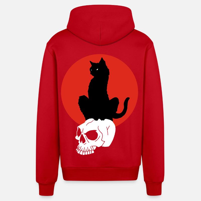 Chat noir et soleil rouge - Veste à capuche bio décontractée fabriquée en UE - rouge