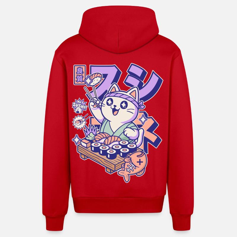 Sushi Chef Cat - Veste à capuche bio décontractée fabriquée en UE - rouge