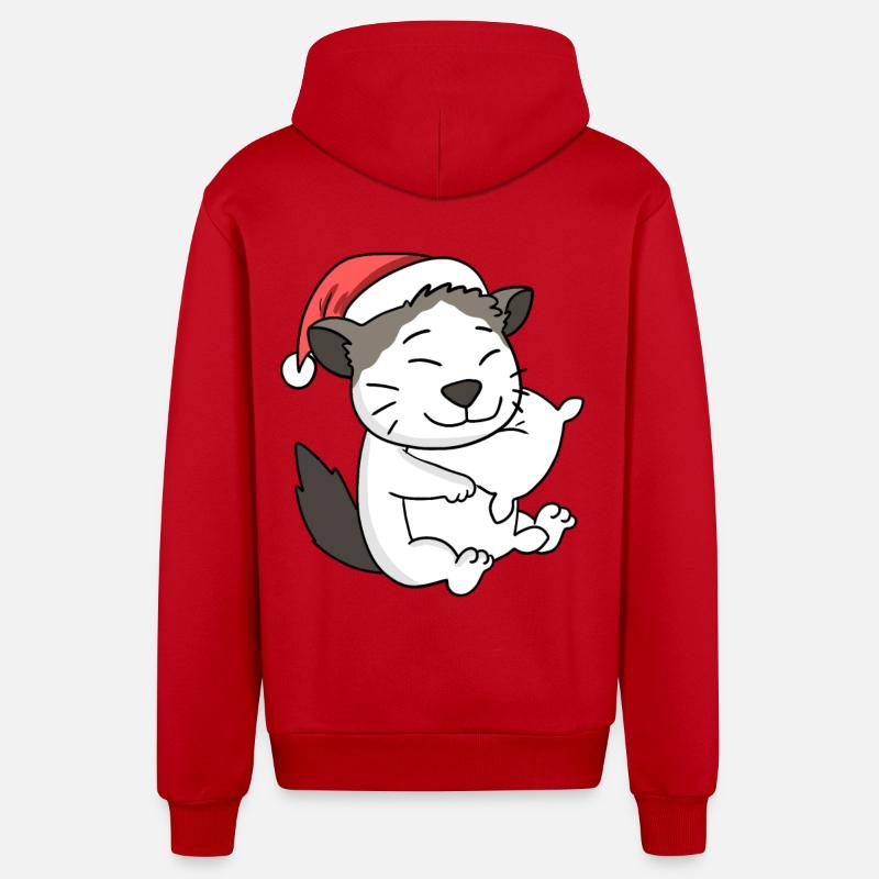 Chat Mignon Ragdoll Fatigué Noël - Veste à capuche bio décontractée fabriquée en UE - rouge