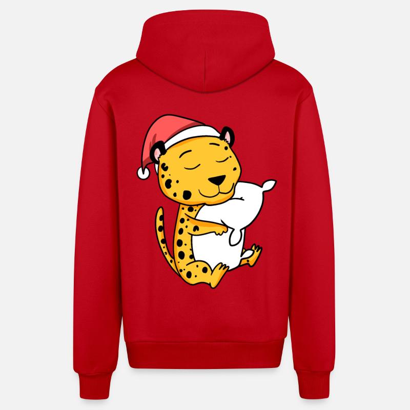 Guépard Mignon Fatigué Noël - Veste à capuche bio décontractée fabriquée en UE - rouge