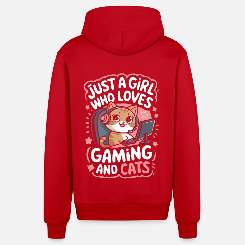 Gaming Computer Konsole Mädchen Katze - Organic Relaxed Kapuzenjacke Made in EU - Rot