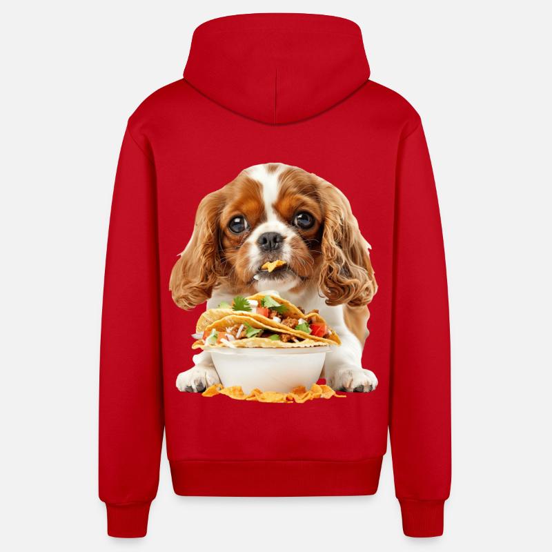 Cavalier King Spaniel - Veste à capuche bio décontractée fabriquée en UE - rouge
