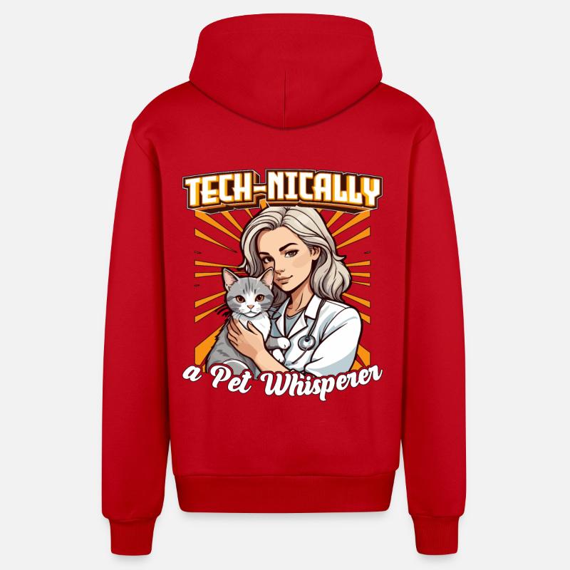 Veterinary Technician Tech-nically Animal Lover - Organic Relaxed Hooded Jacket Made in EU - red
