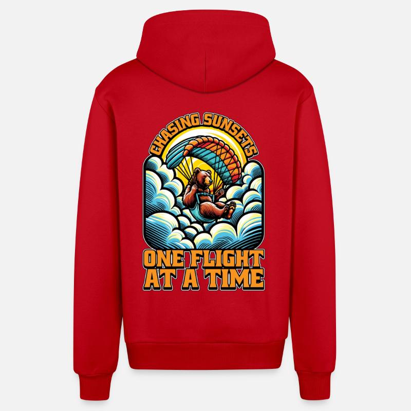 Paragliding Chasing Sunsets Parachuting Paraglider - Organic Relaxed Hooded Jacket Made in EU - red