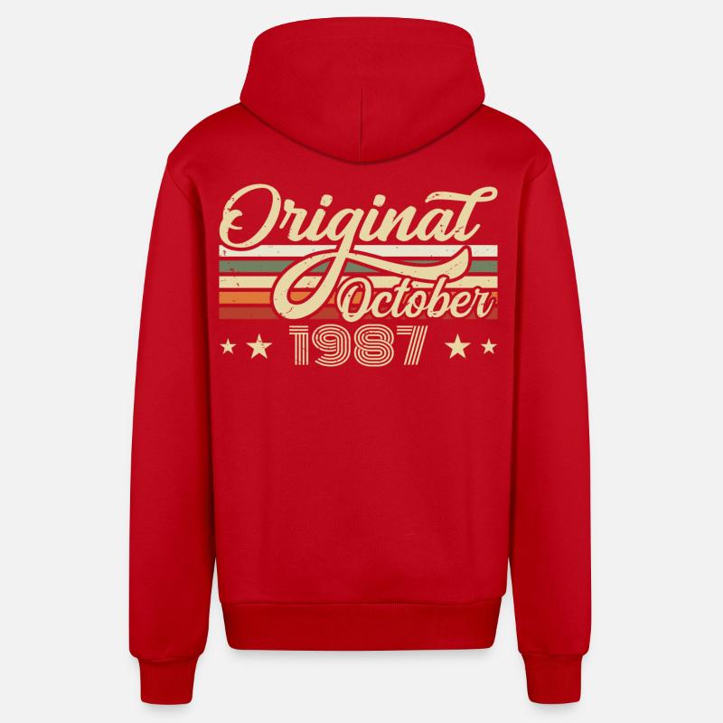 Octobre 1987 Anniversaire en Octobre - Octobre 1987 - Veste à capuche bio décontractée fabriquée en UE - rouge