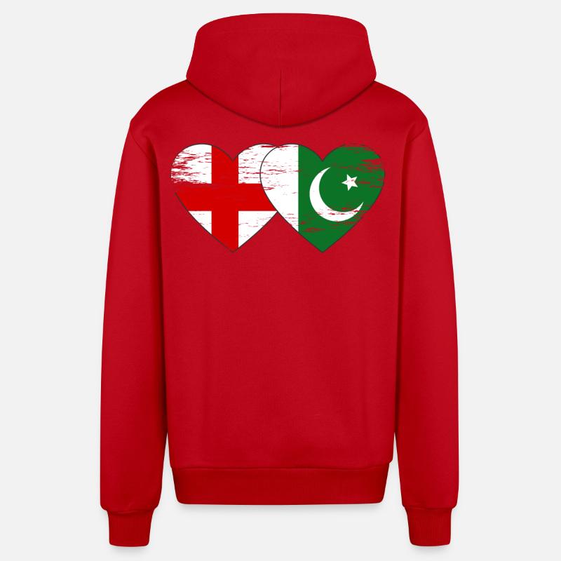 Angleterre Pakistan Drapeau Coeur - Veste à capuche bio décontractée fabriquée en UE - rouge