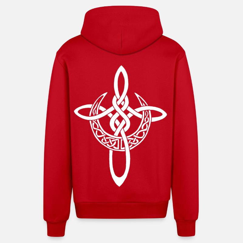 Croix lunaire blanche - Veste à capuche bio décontractée fabriquée en UE - rouge
