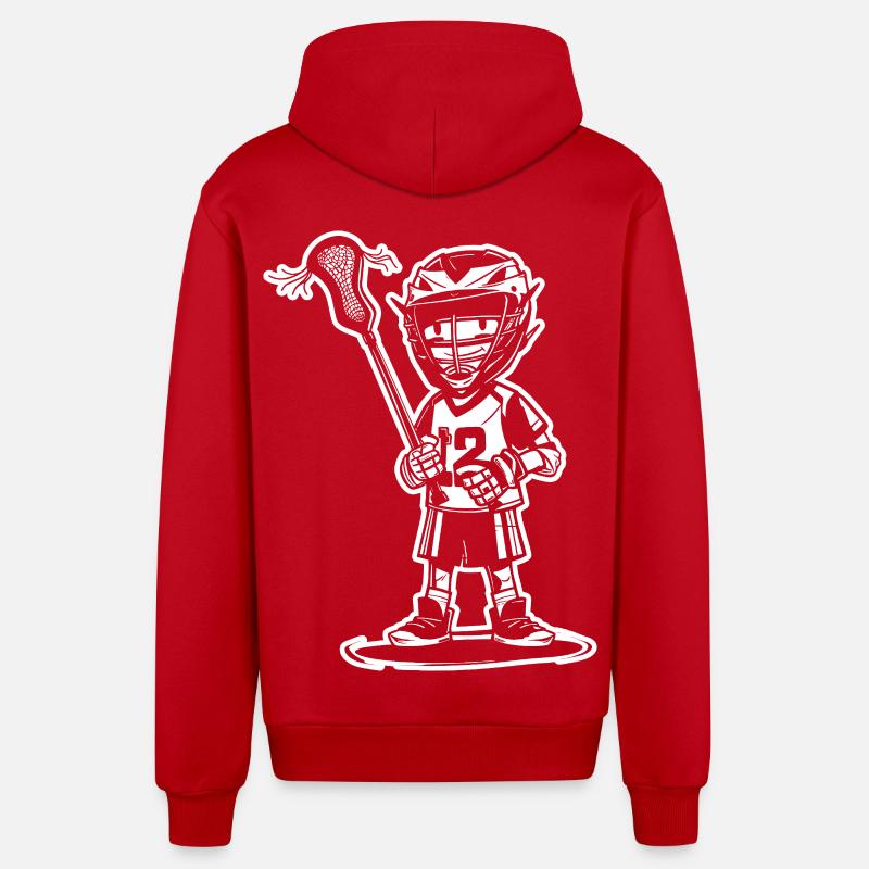 Lacrosse garçon style dessin animé - Veste à capuche bio décontractée fabriquée en UE - rouge