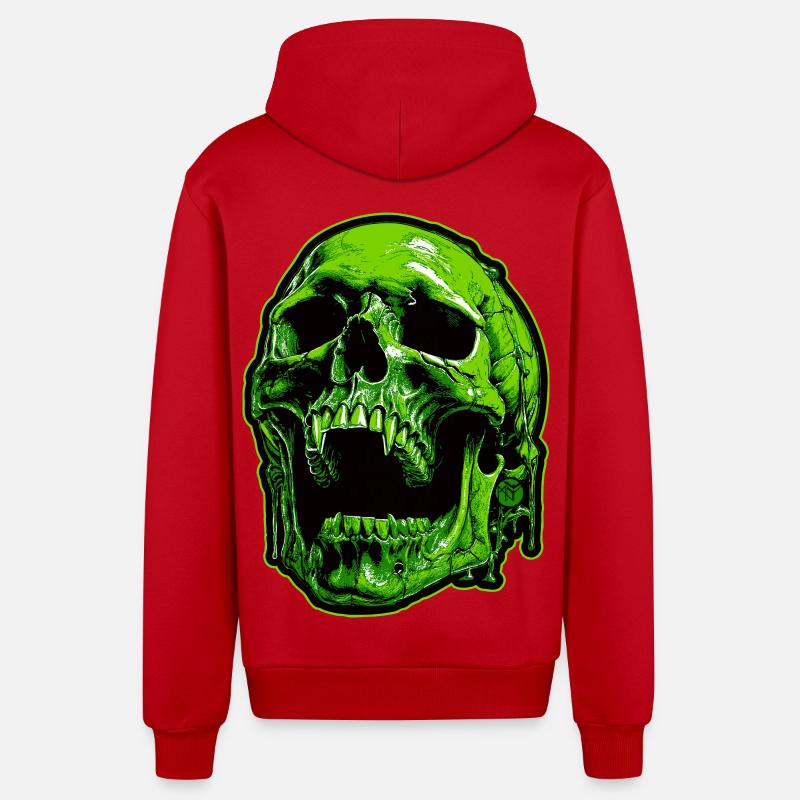 Crâne de vampire vert - Veste à capuche bio décontractée fabriquée en UE - rouge