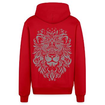 Löwe Mandala Gesicht Löwenkopf Floral - Organic Relaxed Kapuzenjacke Made in EU - Rot - Hinten