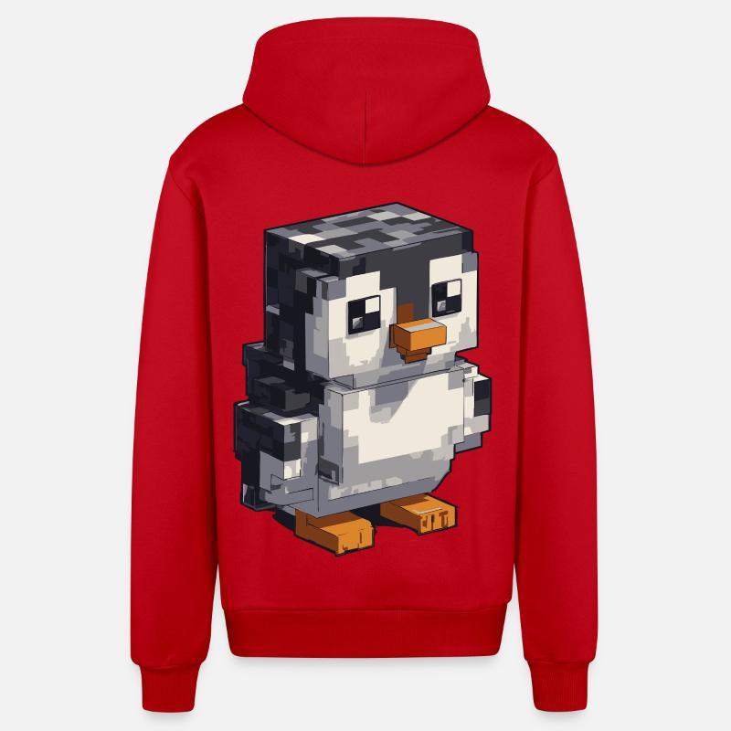 Mignon pingouin pixel - Veste à capuche bio décontractée fabriquée en UE - rouge