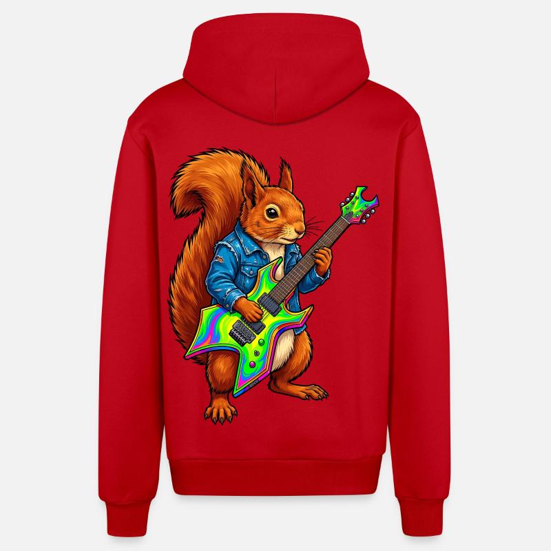 Eichhörnchen mit Jacke und E-Gitarre - Organic Relaxed Kapuzenjacke Made in EU - Rot
