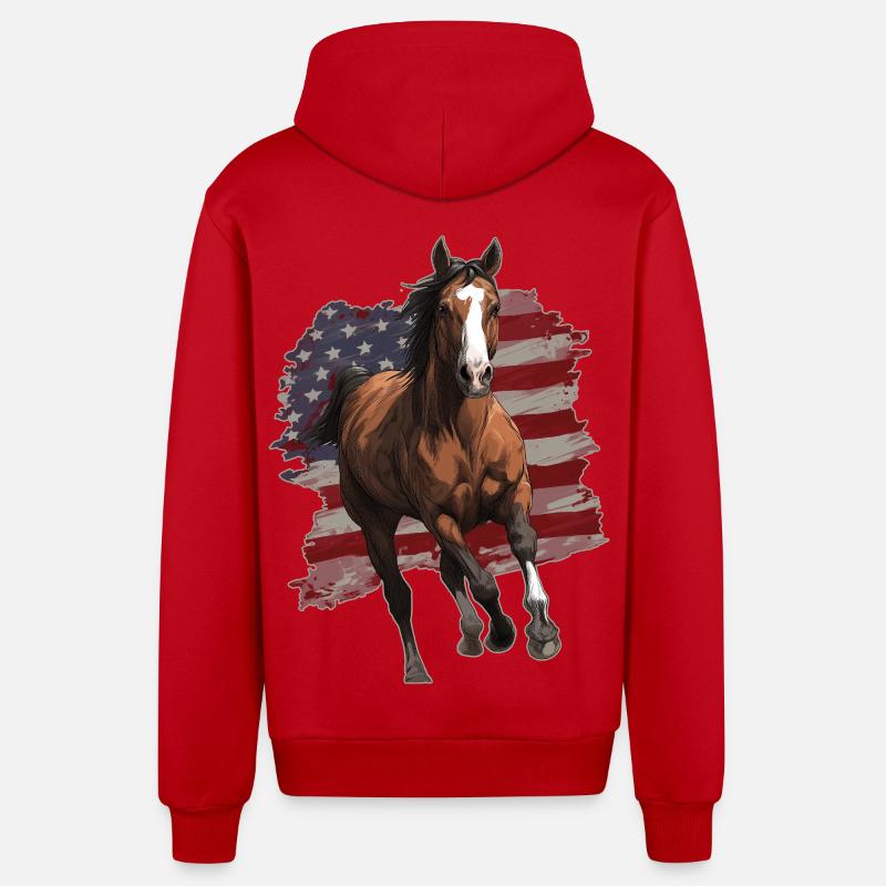 Drapeau des États-Unis de cheval - Veste à capuche bio décontractée fabriquée en UE - rouge