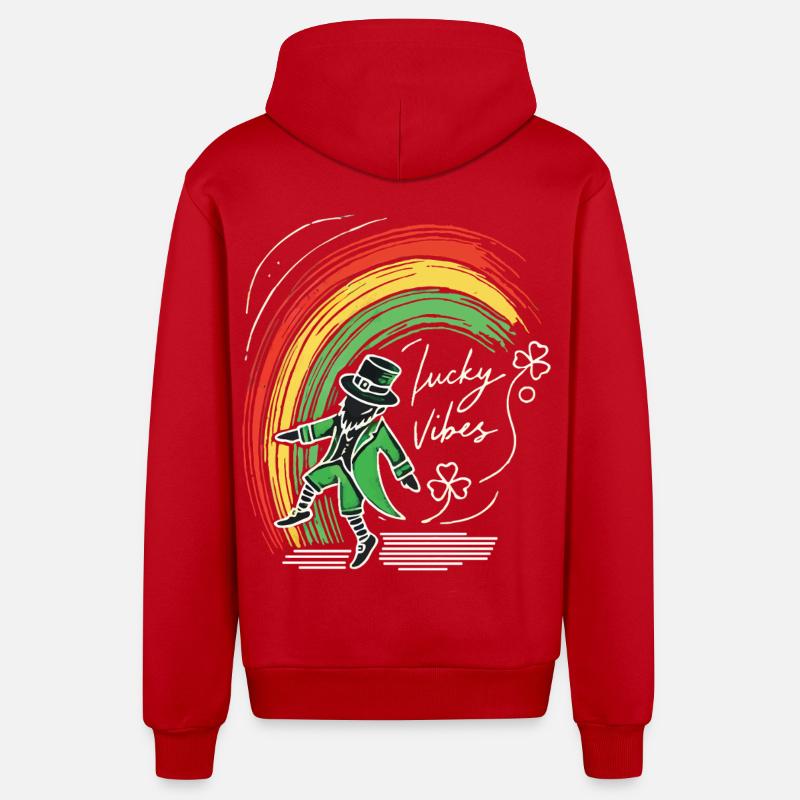 Saint-Patrick Lucky Vibes Arc-en-ciel - Veste à capuche bio décontractée fabriquée en UE - rouge