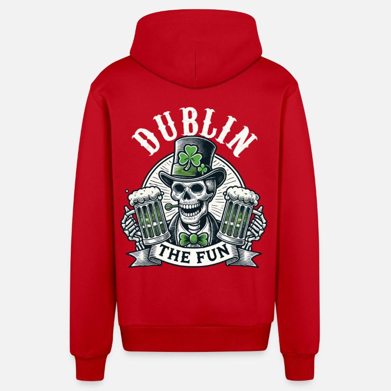 Saint-Patrick Dublin Le Crâne Amusant - Veste à capuche bio décontractée fabriquée en UE - rouge
