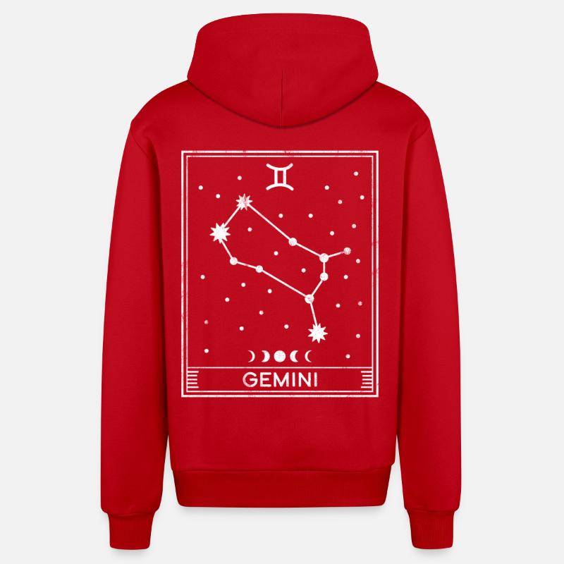 Signe astrologique des Gémeaux - Veste à capuche bio décontractée fabriquée en UE - rouge